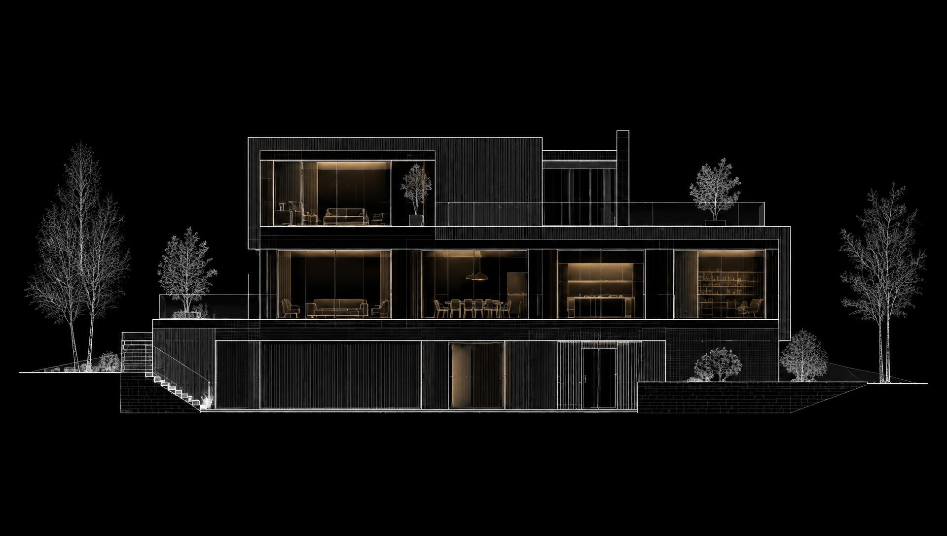 Elevationsskiss av KAI Bostads arkitektur